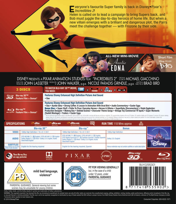 Incredibles 2 (3D + 2D Blu-ray) [2018] [Disney Pixar] [Region Free] - New Sealed - Attic Discovery Shop
