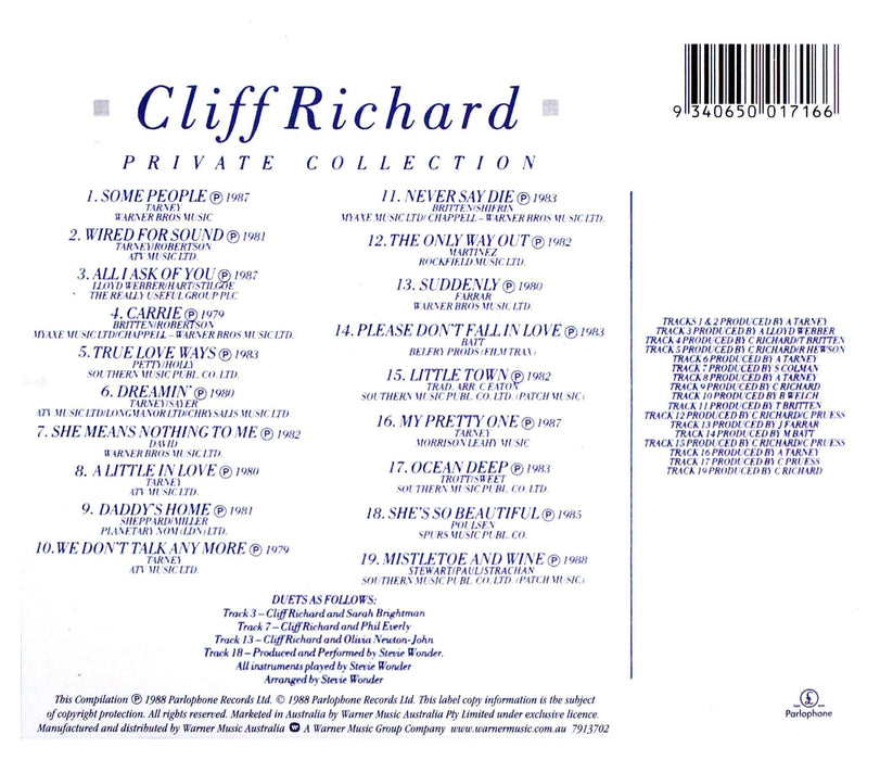 Cliff Richard - Private Collection 1979 - 1988 [Rare CD Album] 1988 Parlophone - Very Good - Attic Discovery Shop