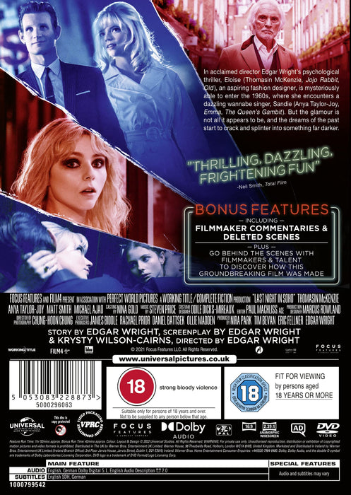 Last Night In Soho [DVD] [2021] [Region 2 + 4 UK PAL] - New Sealed - Attic Discovery Shop