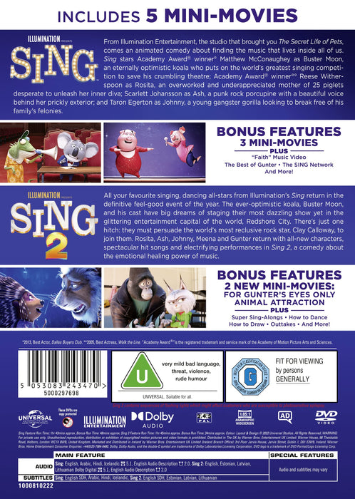 Sing/Sing 2 [DVD] [2022] English Version [Region 2, 4 & 5] (1 & 2 Collection) LN - Like New - Attic Discovery Shop