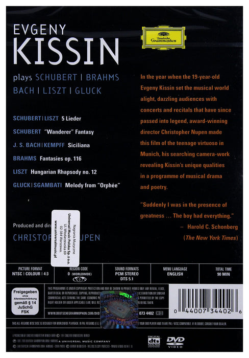 Evgeny Kissin: Plays Schubert/Brahms/Bach/Liszt/Gluck [DVD] [2008] NTSC Region 0 - Very Good