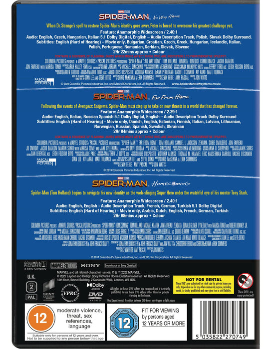 Spider-Man Triple: Home Coming, Far from Home & No Way Home [DVD] [2021] [LN] UK - Like New