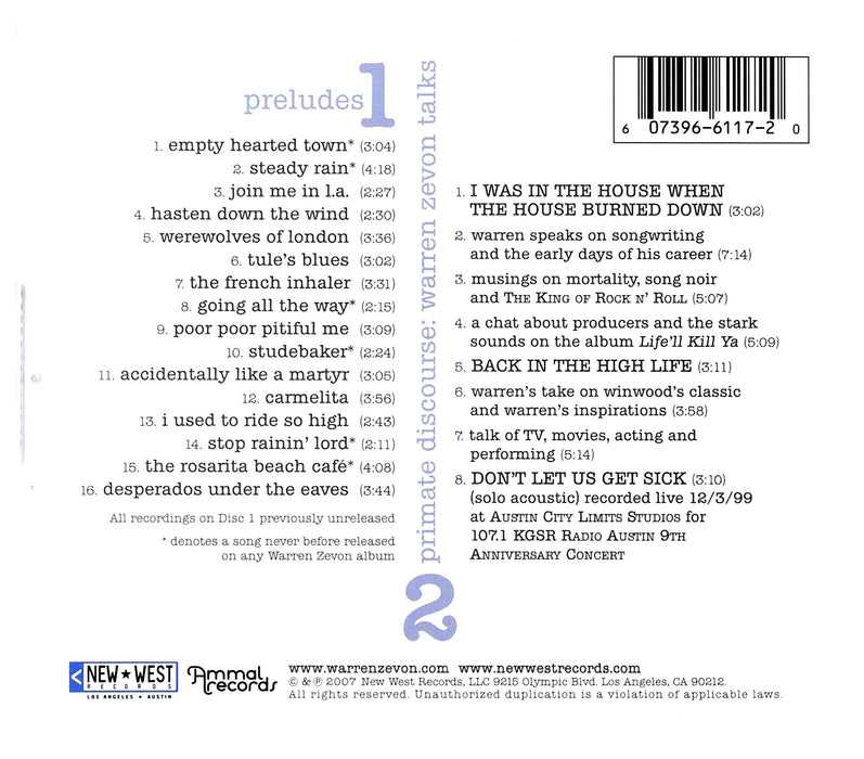 Preludes Rare and Unreleased - Warren Zevon [CD Album] - New Sealed - Attic Discovery Shop