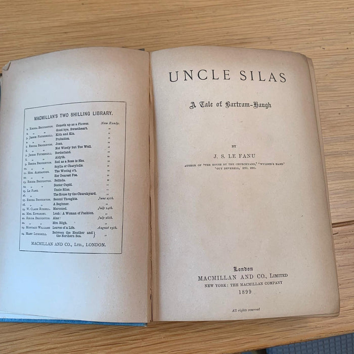 UNCLE SILAS 1899 Sheridan Le Fanu Novel A Tale Of Bartram Haugh Macmillan Book - Good