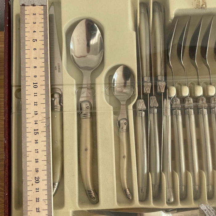 Vintage Laguiole Bee Inox 1st Quality 24 Piece Cutlery Set Pearl Effect Handles - Good - Attic Discovery Shop