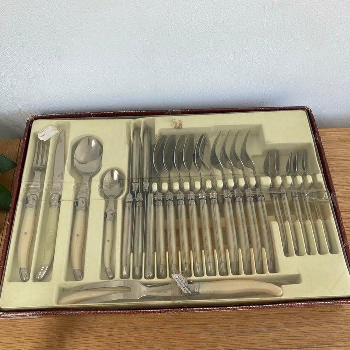 Vintage Laguiole Bee Inox 1st Quality 24 Piece Cutlery Set Pearl Effect Handles - Good - Attic Discovery Shop