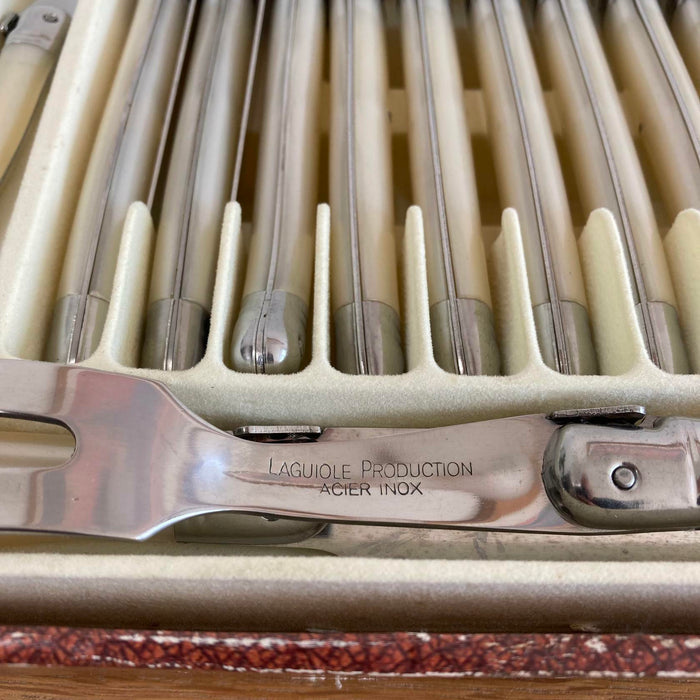 Vintage Laguiole Bee Inox 1st Quality 24 Piece Cutlery Set Pearl Effect Handles - Good - Attic Discovery Shop