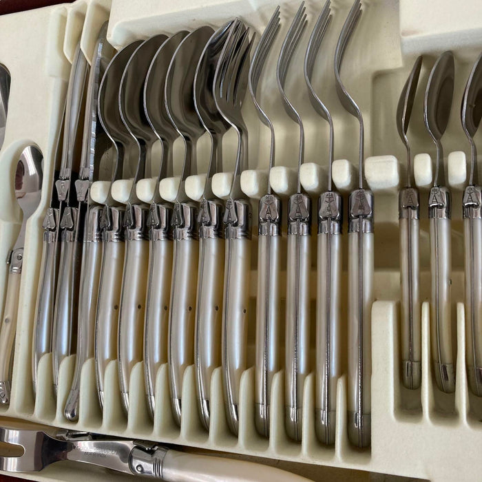 Vintage Laguiole Bee Inox 1st Quality 24 Piece Cutlery Set Pearl Effect Handles - Good - Attic Discovery Shop