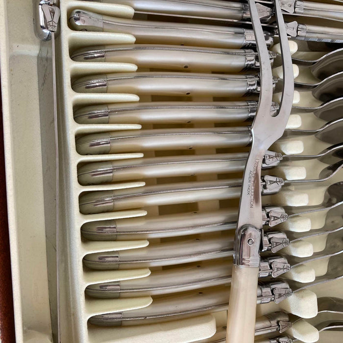 Vintage Laguiole Bee Inox 1st Quality 24 Piece Cutlery Set Pearl Effect Handles - Good - Attic Discovery Shop