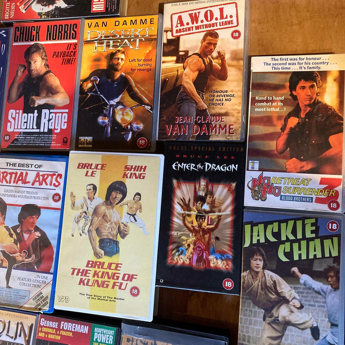 47 VHS Job Lot Martial Arts & Boxing Videos Bruce Lee, Jackie Chan Chuck Norris - Good - Attic Discovery Shop