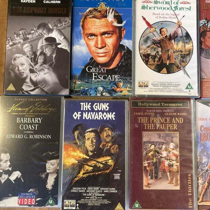 39 VHS Job Lot Old Classics Videos Robin Hood, Sinbad, Guns of Navarone, Zorro - Good - Attic Discovery Shop