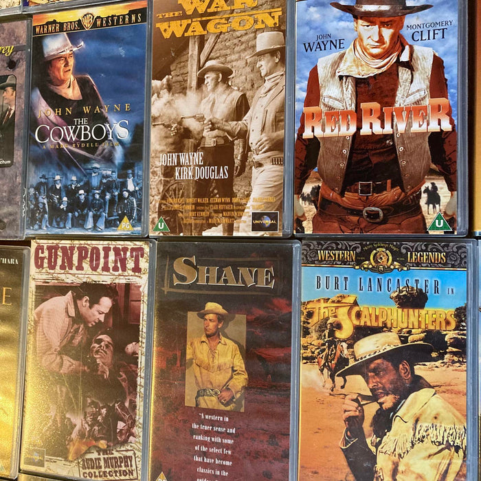 54 VHS Job Lot Classic Western Film Videos John Wayne Clint Eastwood Dean Martin - Good - Attic Discovery Shop