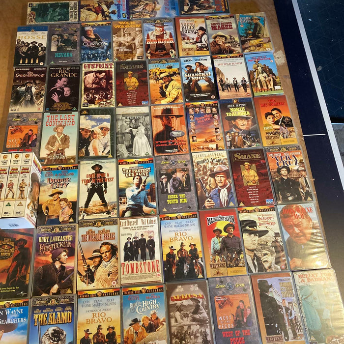 54 VHS Job Lot Classic Western Film Videos John Wayne Clint Eastwood Dean Martin - Good - Attic Discovery Shop