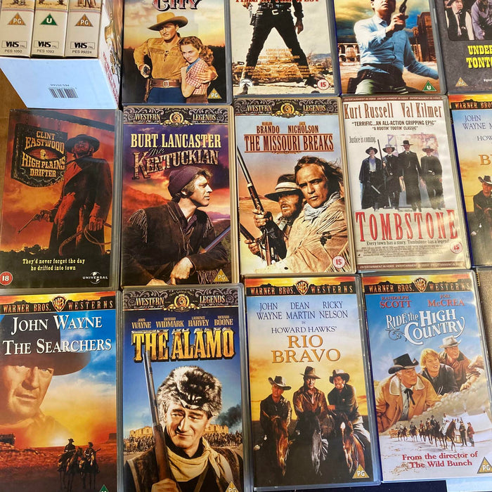 54 VHS Job Lot Classic Western Film Videos John Wayne Clint Eastwood Dean Martin - Good - Attic Discovery Shop