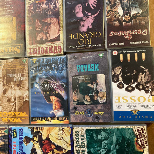 54 VHS Job Lot Classic Western Film Videos John Wayne Clint Eastwood Dean Martin - Good - Attic Discovery Shop