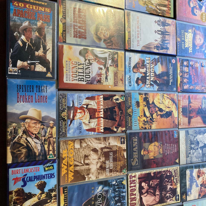 54 VHS Job Lot Classic Western Film Videos John Wayne Clint Eastwood Dean Martin - Good - Attic Discovery Shop