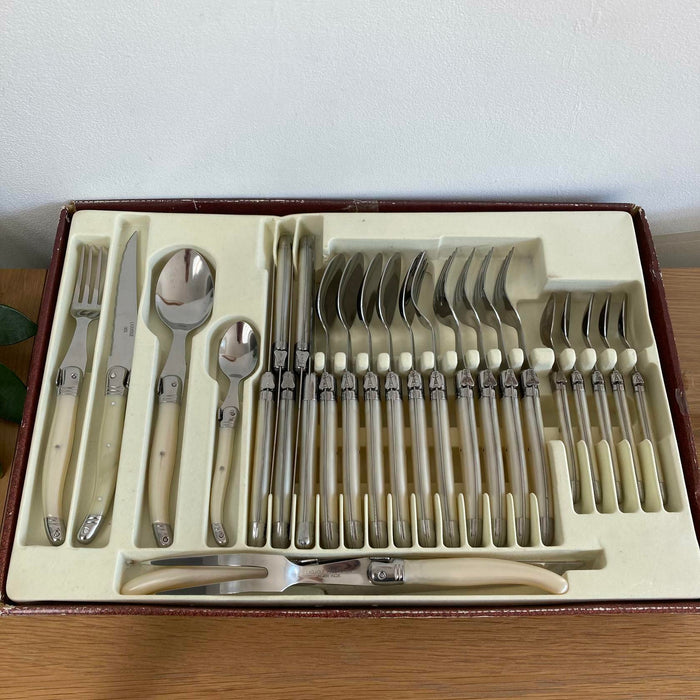 Vintage Laguiole Bee Inox 1st Quality 24 Piece Cutlery Set Pearl Effect Handles - Good - Attic Discovery Shop