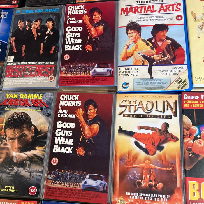 47 VHS Job Lot Martial Arts & Boxing Videos Bruce Lee, Jackie Chan Chuck Norris - Good - Attic Discovery Shop