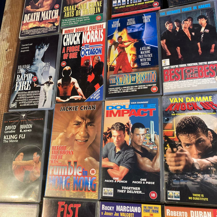 47 VHS Job Lot Martial Arts & Boxing Videos Bruce Lee, Jackie Chan Chuck Norris - Good - Attic Discovery Shop