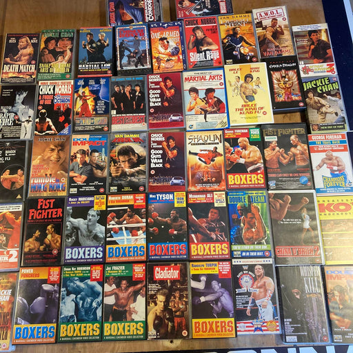 47 VHS Job Lot Martial Arts & Boxing Videos Bruce Lee, Jackie Chan Chuck Norris - Good - Attic Discovery Shop