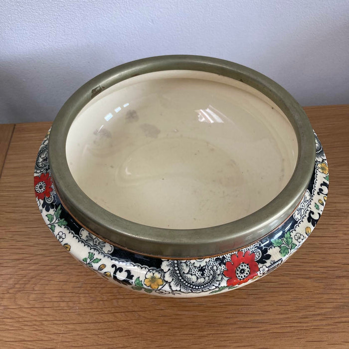 Vtg Coalport Oriental Floral Ceramic Bowl Metal Rimmed Kings Ware Canton England - Good - Attic Discovery Shop