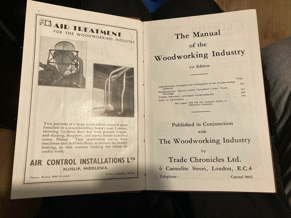 Manual for the Woodworking Industry Cooksley 1st Edition Rare Hardback Book - Very Good