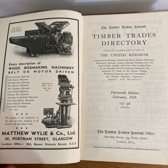 The Timber Trades Directory Journal 1939 Fleet St London Rare Book Wood Exporter - Good