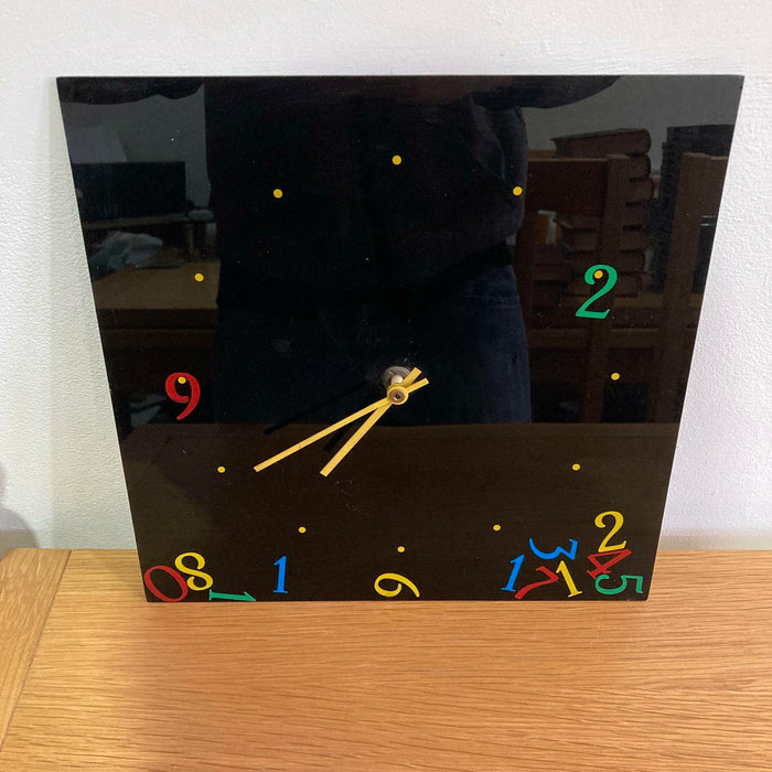 Vintage Black 80s Clock Fallen Numbers Woody Enterprises 1982 Rare Postmodern - Good