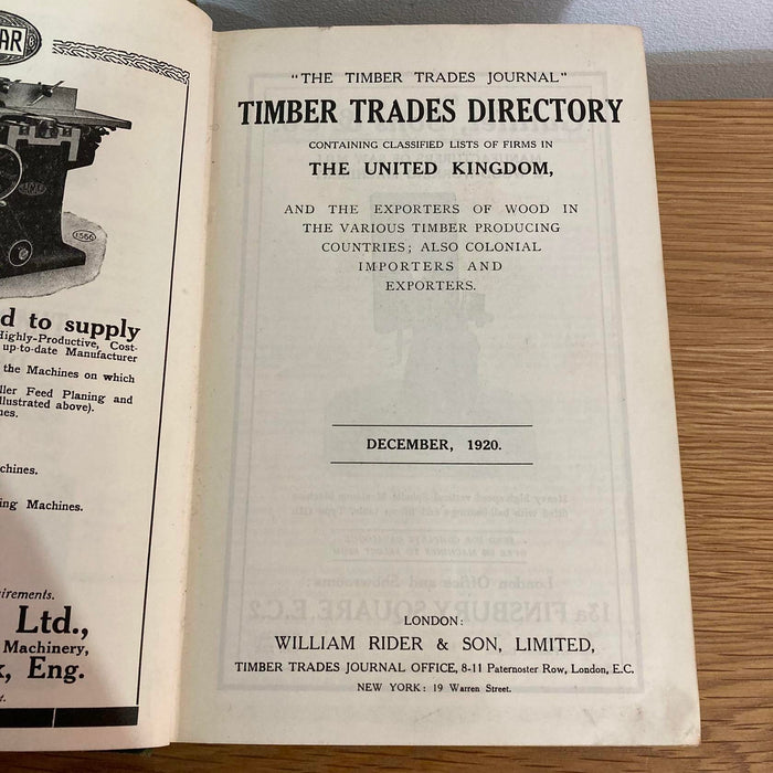 The Timber Trades Directory Journal 1920 London Rare Antique Book Wood Exporters - Good