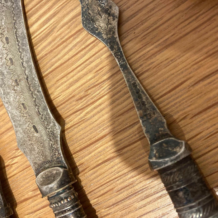 Antique Silver Plate & Mother Of Pearl Sardine Fork Fish Serving Set c.1900-1920 - Good