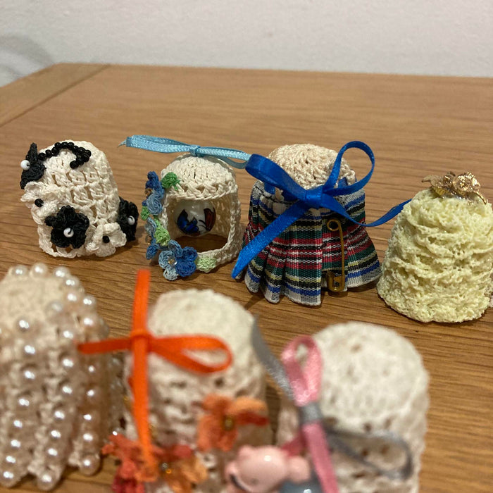 Handmade Thimble Covers with Beads, Ribbons, Fabrics Etc Rare Vintage x13 Lot - Good - Attic Discovery Shop