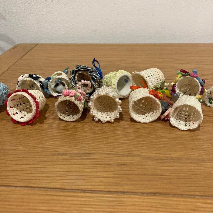 Handmade Thimble Covers with Beads, Ribbons, Fabrics Etc Rare Vintage x13 Lot - Good - Attic Discovery Shop