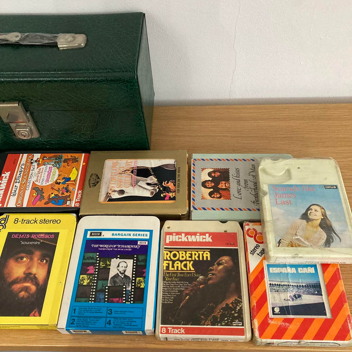 8-Track Cassette Tapes Job Lot Some Rare + Carry Storage Case with Lock & Key - Very Good