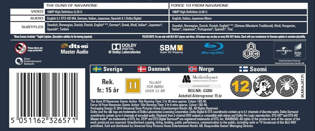 The Guns of Navarone / Force 10 From Navarone BLU-RAY [1978 1961] [Region Free] - Very Good - Attic Discovery Shop