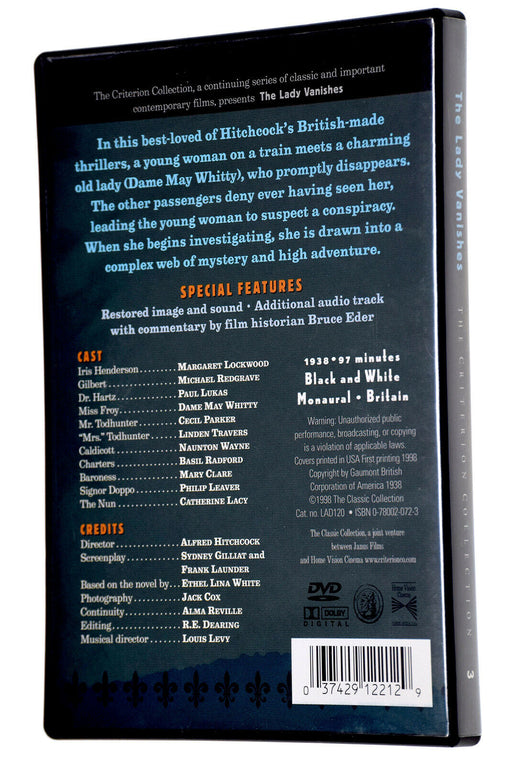Alfred Hitchcock's THE LADY VANISHES Rare Criterion Collection NTSC Region 1 DVD - Very Good - Attic Discovery Shop