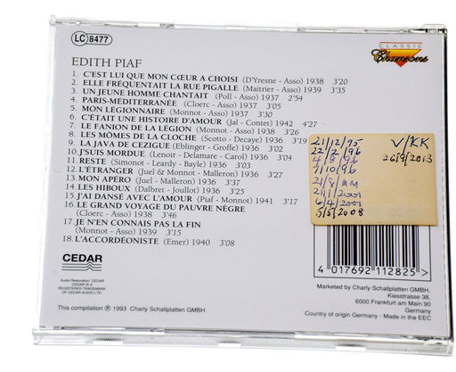 Edith Piaf Mon Legionnaire Chansons Records CD Album Rare, VG Condition - Very Good - Attic Discovery Shop