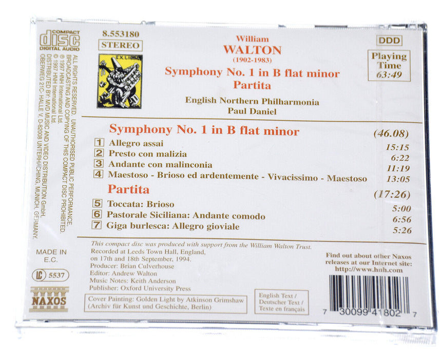 WALTON Symphony No1 Partita NEW Sealed NAXOS CD Album Boxed Complete - Attic Discovery Shop