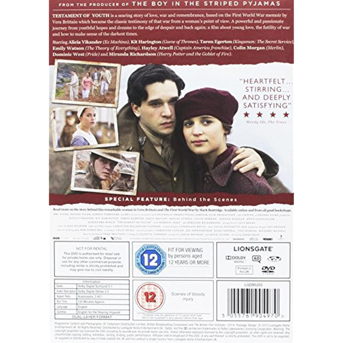 Testament of Youth [DVD] [2014] [2015] [Region 2] - Like New - Attic Discovery Shop