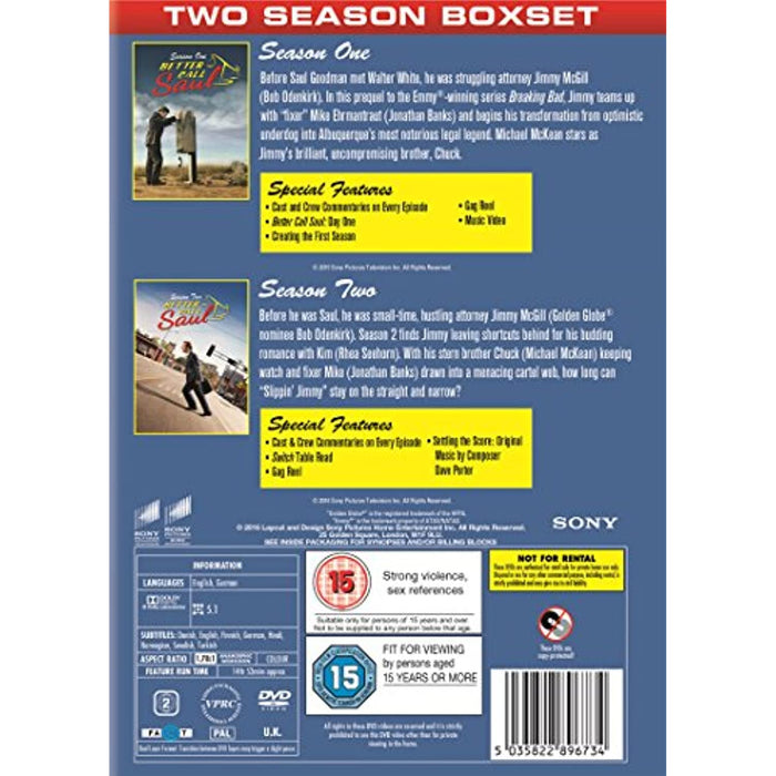 Better Call Saul Season 1-2 Series One & Two [DVD Box Set] [Reg 2] - New Sealed - Attic Discovery Shop