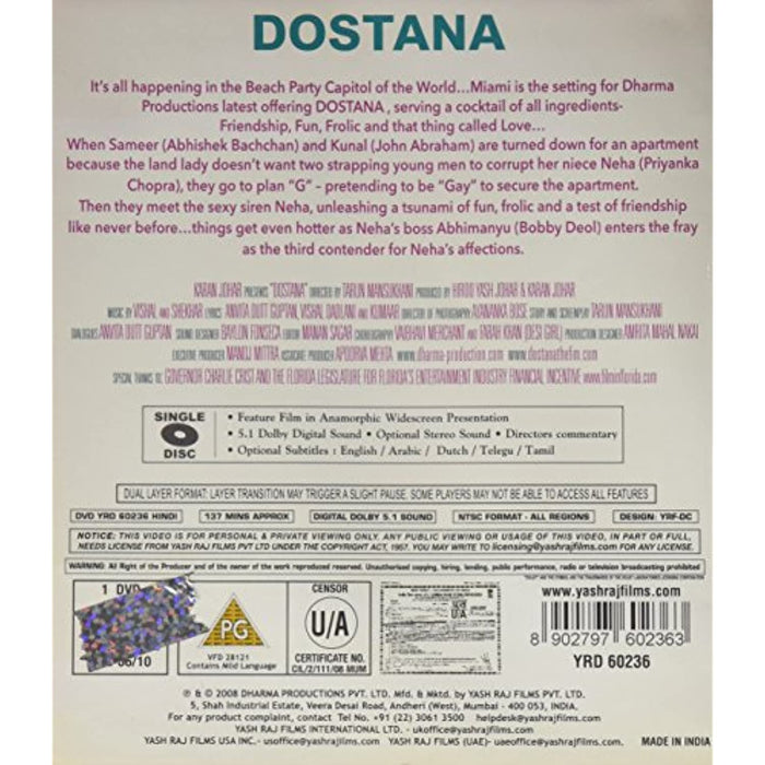 Dostana [DVD] [NTSC Region Free] (Rare Bollywood Movie / Indian Cinema Release) - Like New - Attic Discovery Shop