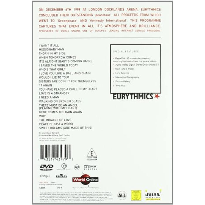 Peacetour - Eurythmics [DVD] [2001] [Region Free] - Like New - Like New - Attic Discovery Shop