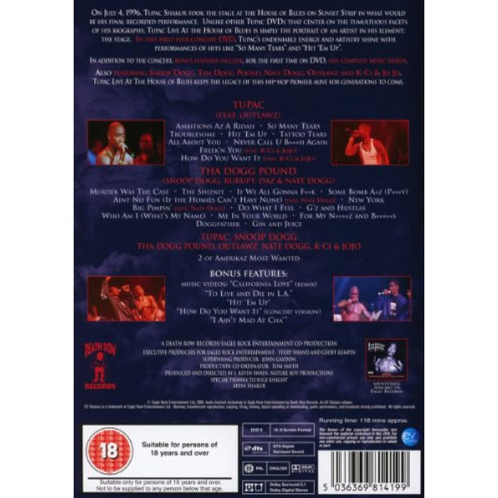 Death Row - Tupac - Live At The House Of Blues [DVD] [2013] [Region Free] - Like New - Attic Discovery Shop