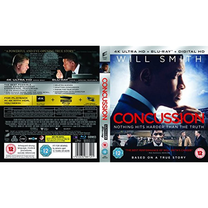Concussion [4K Ultra HD] [UHD + Blu-ray] [2016] [Region Free] (Will Smith) - Like New - Attic Discovery Shop