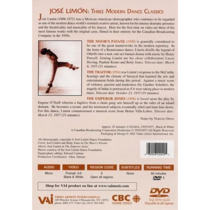 Jose Limon - Three Modern Dance Classics [1949] [DVD] [2003] [Region Free] - Very Good - Attic Discovery Shop