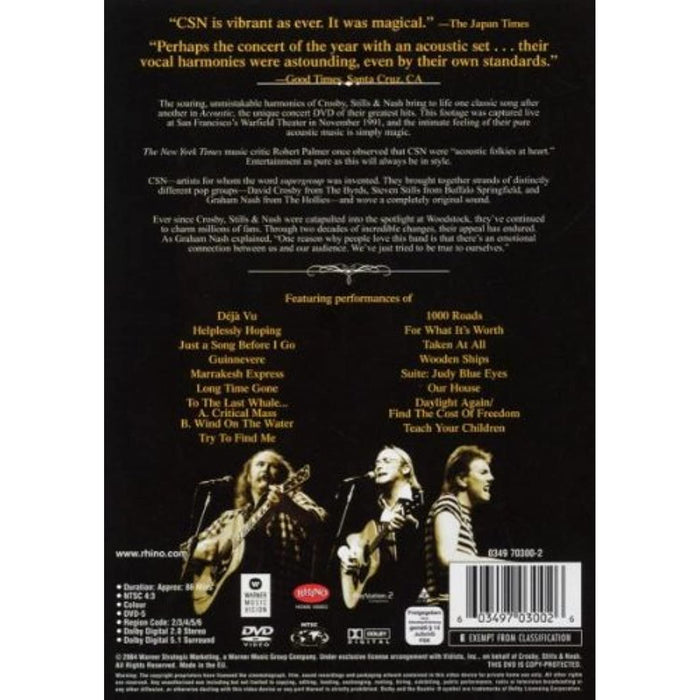 Crosby, Stills & Nash The Acoustic Concert DVD [NTSC Region 2-6] [Rare Import] - Very Good - Attic Discovery Shop