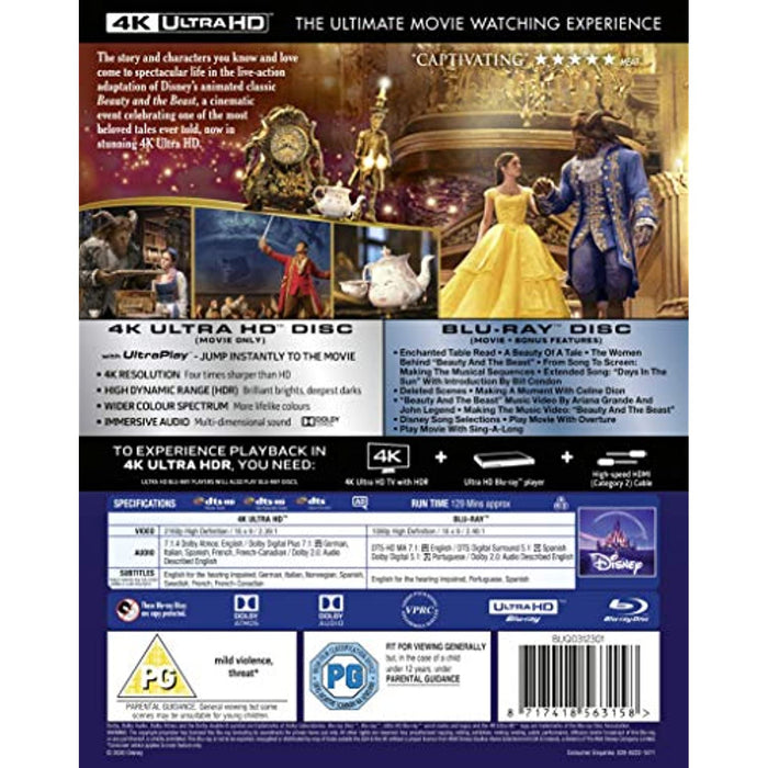 Disney's Beauty And The Beast [Blu-ray + 4K Ultra HD UHD] [2020] [Region Free] - Very Good - Attic Discovery Shop