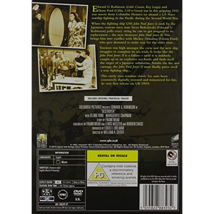 Destroyer [DVD] [1943] [Region 2, 4] Rare Columbia Classics 1943 War / Sea-Story - Very Good - Very Good - Attic Discovery Shop