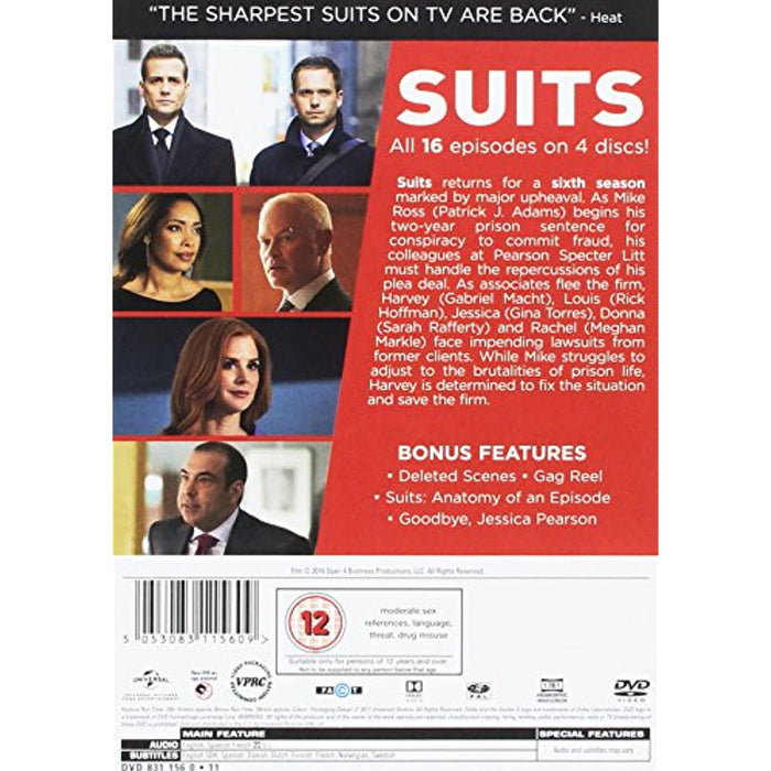 Suits Season Six / 6 (The Complete Sixth Series) [DVD] [2017] [Region 2, 4] - Very Good - Attic Discovery Shop