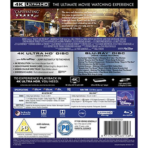 Disney's Beauty And The Beast [Blu-ray + 4K Ultra HD UHD] [2020] [Region Free] - Very Good - Attic Discovery Shop