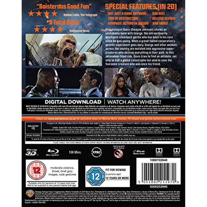 RAMPAGE (3D) [Blu-ray 3D + 2D Version] [2018] [Region B] - New Sealed - Attic Discovery Shop